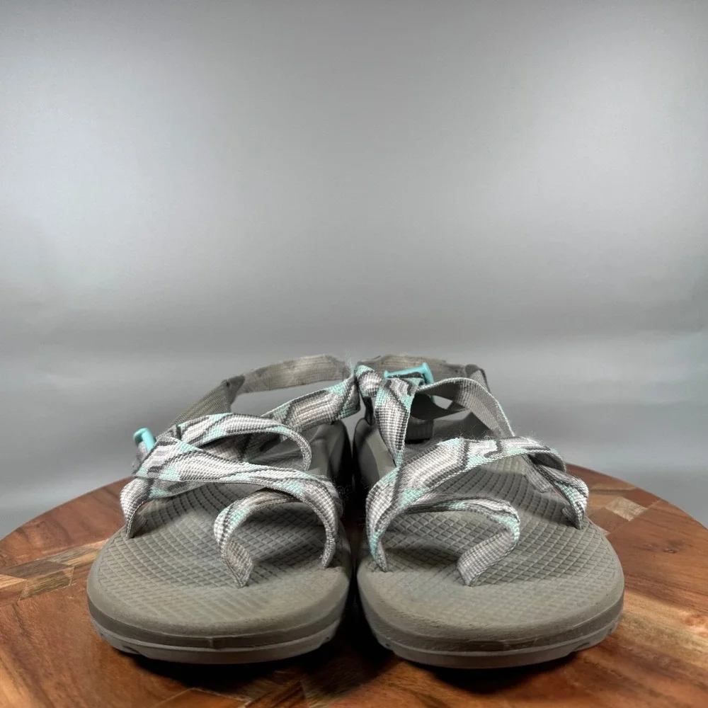 Chaco Z Cloud 2 Womens 8 Gray Teal Geometric Toe Loop Strappy Hiking Sandals